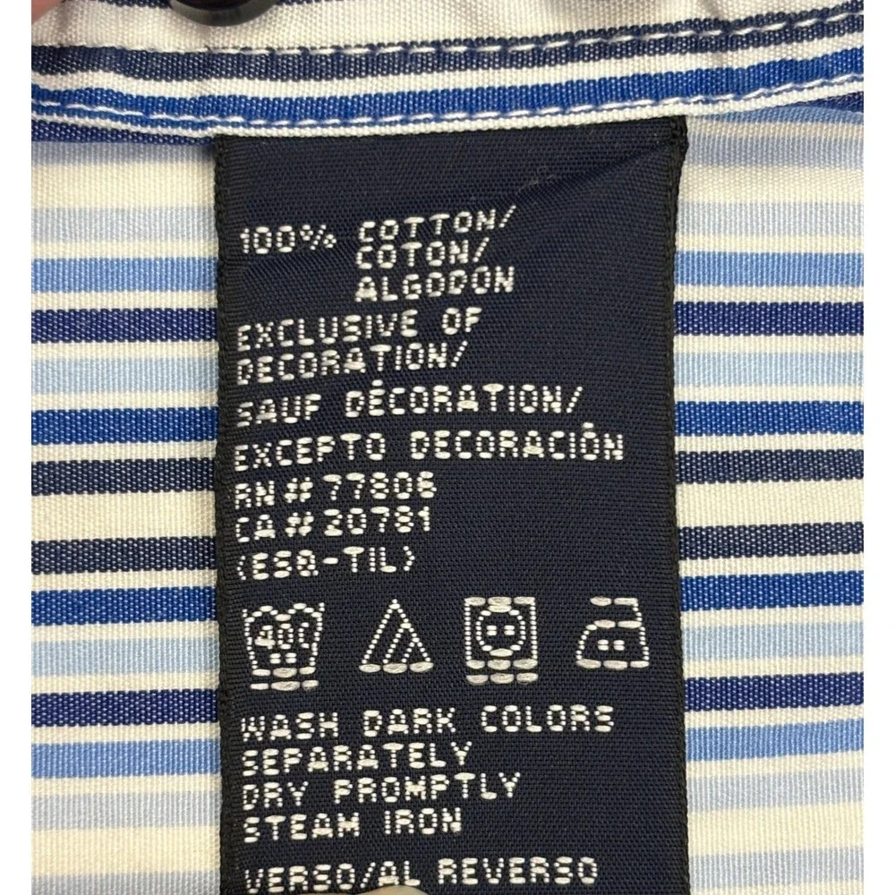 Tommy Hilfiger Mens XXL Blue White Striped 80s 2-Ply Cotton‎ Button Down Shirt
